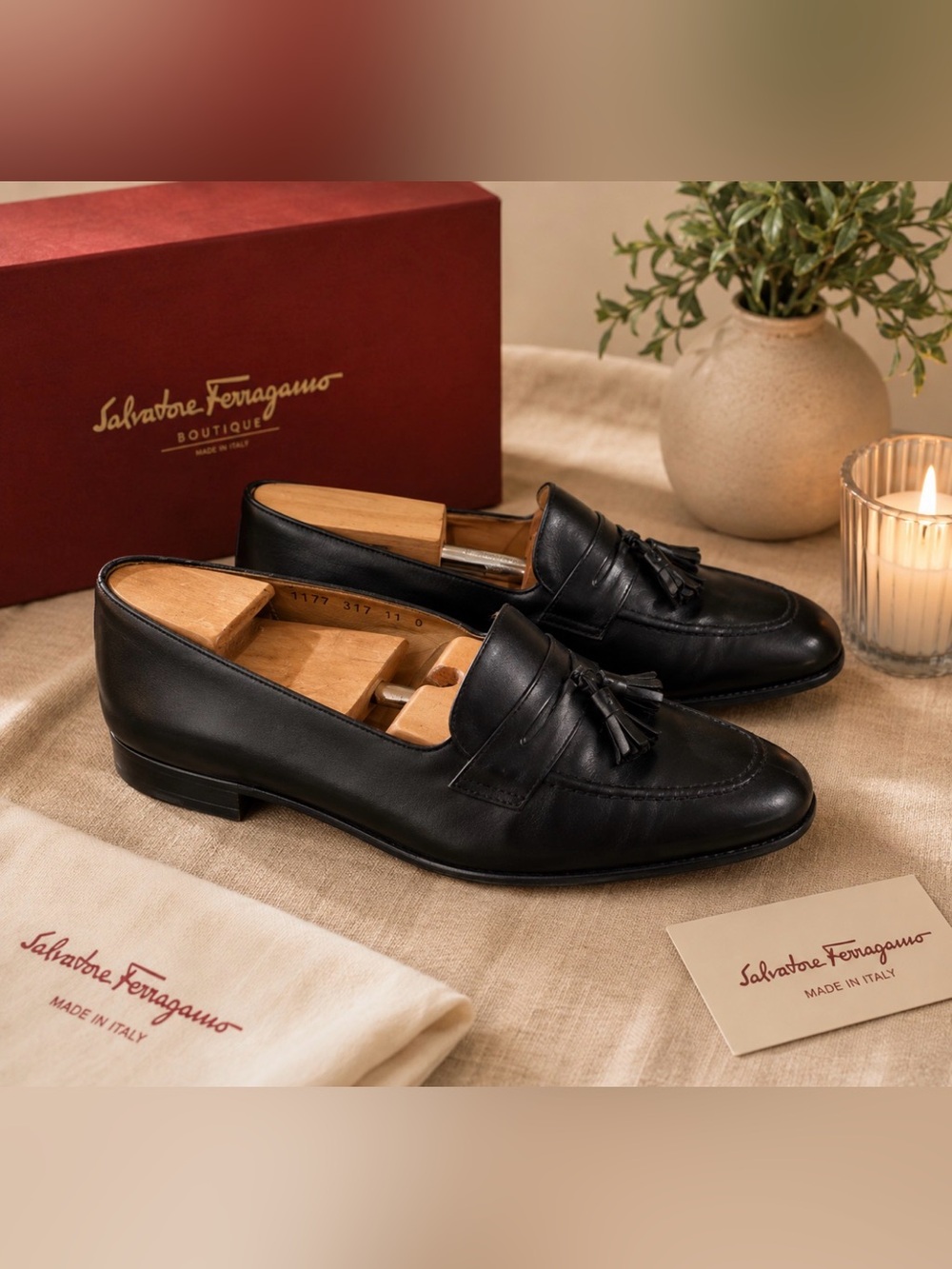 Salvatore Ferragamo Black Kiltle Leather Tassel Loafers size 11 D